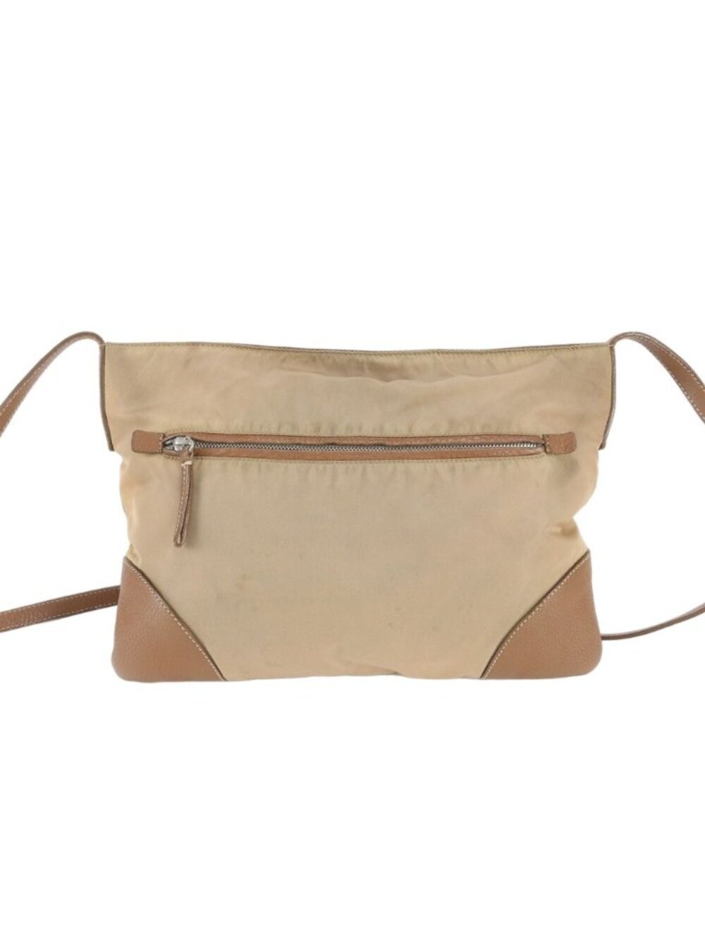 Prada Tessuto Nylon Triangle Logo Leather Shoulder Bag Crossbody Beige - Picture 2 of 11